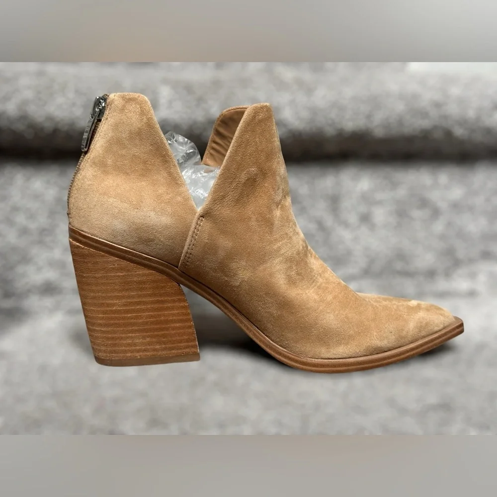 SOLD Steve Madden Camryn Booties Tan Suede Ankle Block Heel Zip PointedWomen’s 8 - Picture 5 of 11